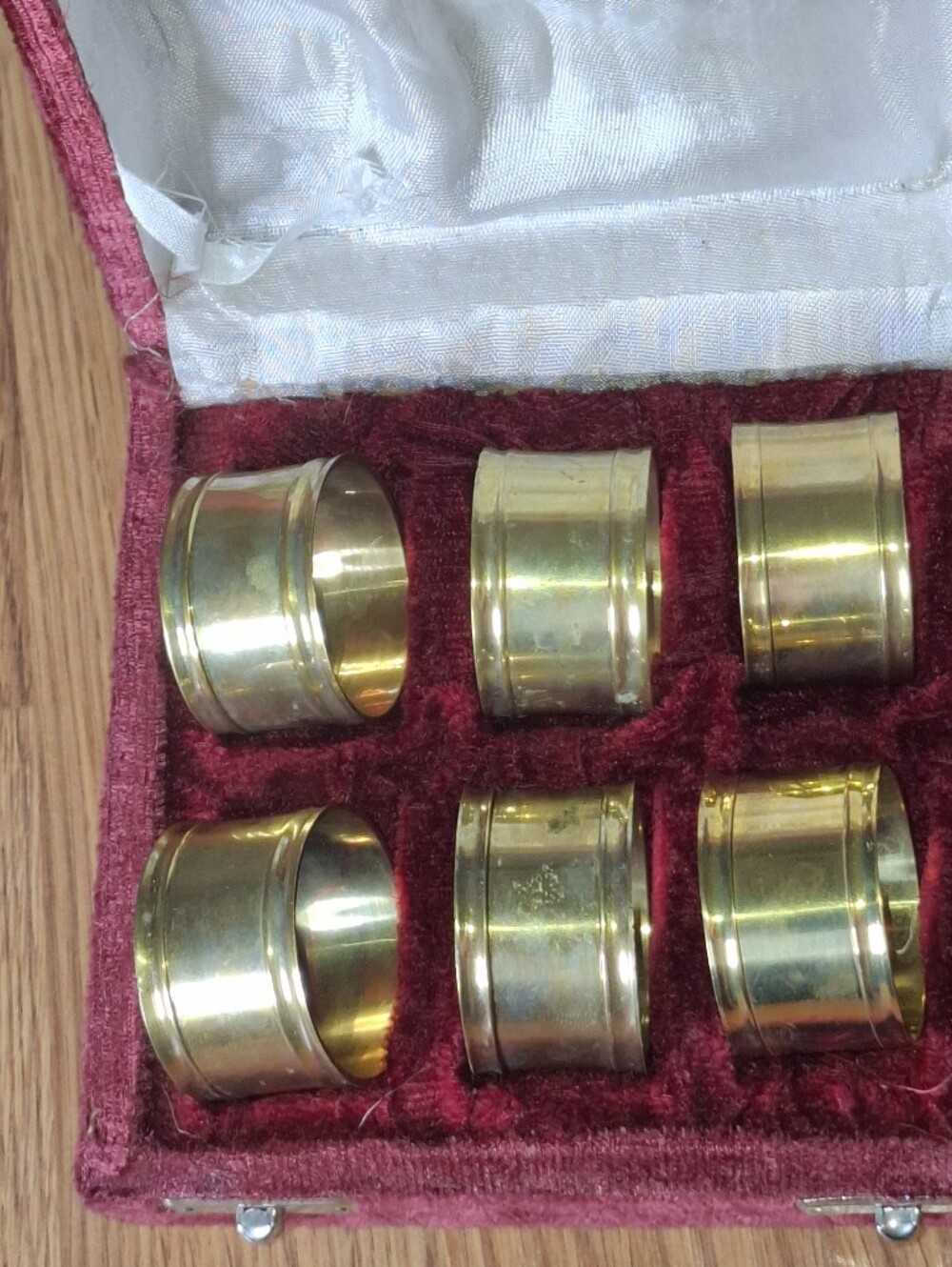 Antique Napkin Rings Polished Brass, In Original Crushed